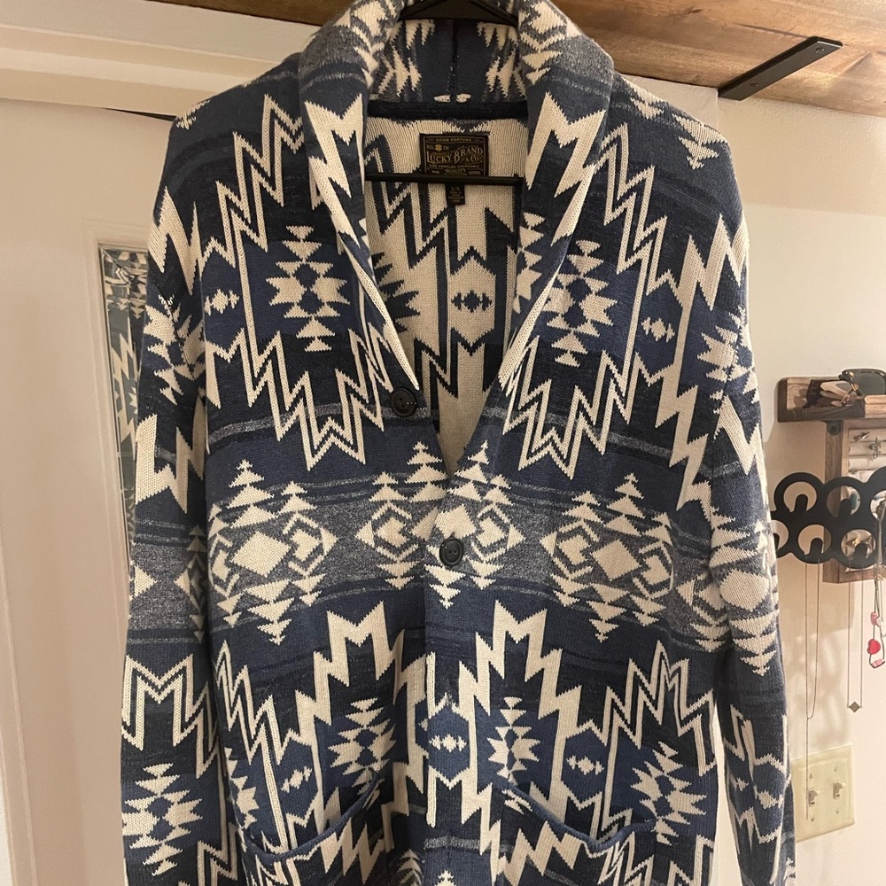 Lucky Brand Aztec Geometric Shawl Collar Cardigan
